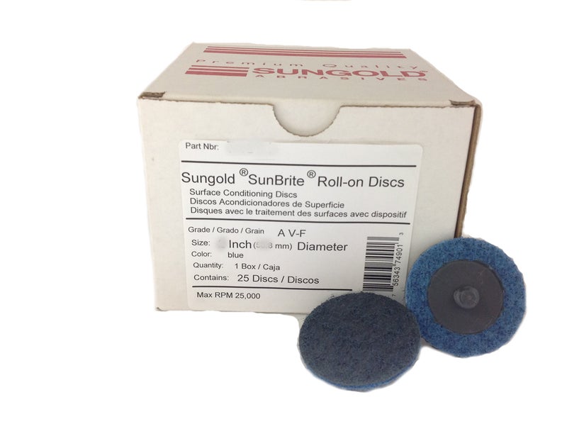 Sungold Abrasives 74929 Blue Very-Fine Non Woven Surface Conditioning Type R Quick Change Discs 25/Box, 1-1/2"" - Image 1
